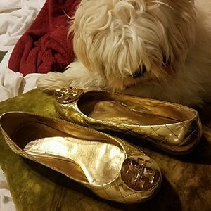 Tory Burch gold quilted flats 5.5